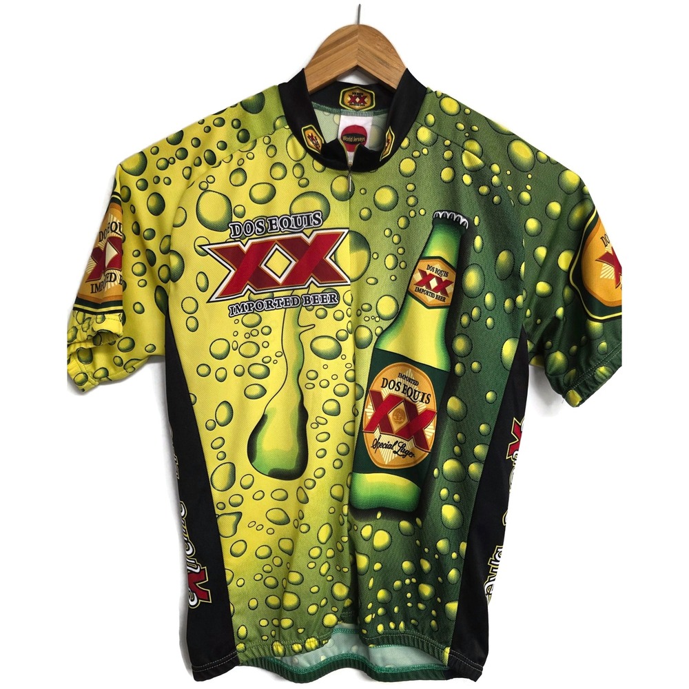 World Jerseys Dos Equis XX Beer Cycling Jersey Mens XXL Green Yellow Short Slv